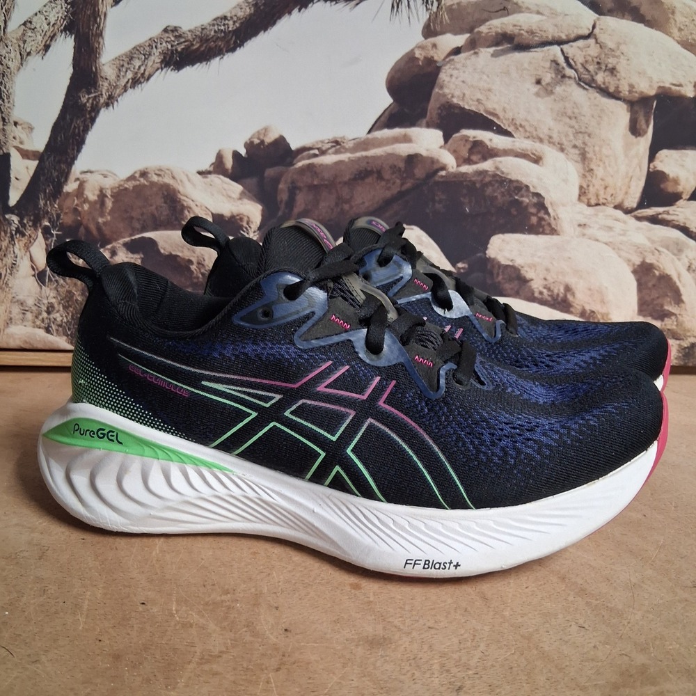 ASICS Gel-Cumulus 25 Womens Running Shoes Black Blue Lime Green Size 8